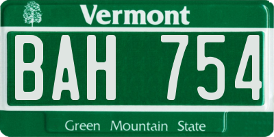 VT license plate BAH754