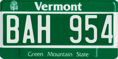 VT license plate BAH954