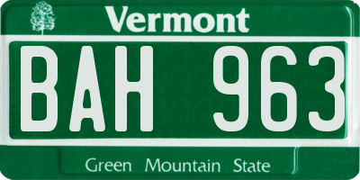 VT license plate BAH963