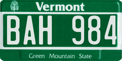 VT license plate BAH984