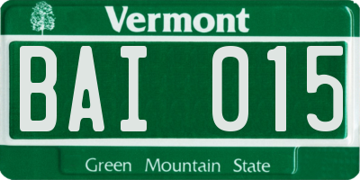 VT license plate BAI015