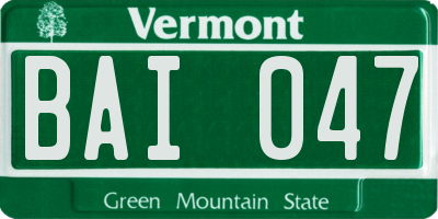 VT license plate BAI047