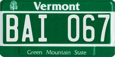 VT license plate BAI067
