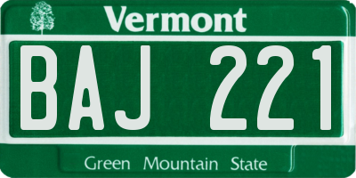 VT license plate BAJ221