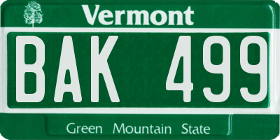 VT license plate BAK499
