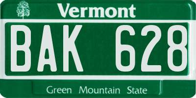 VT license plate BAK628