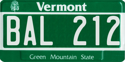 VT license plate BAL212