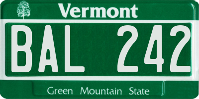 VT license plate BAL242
