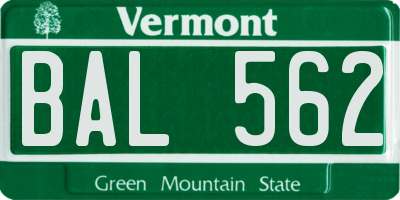 VT license plate BAL562