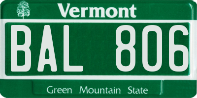 VT license plate BAL806