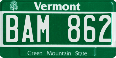 VT license plate BAM862