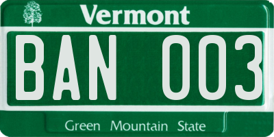 VT license plate BAN003