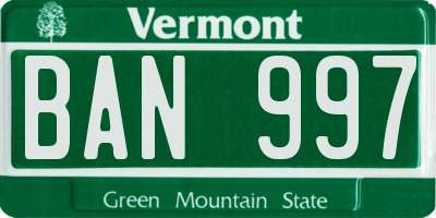 VT license plate BAN997