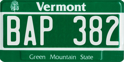 VT license plate BAP382