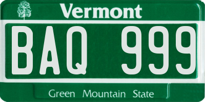 VT license plate BAQ999