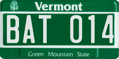 VT license plate BAT014