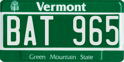 VT license plate BAT965