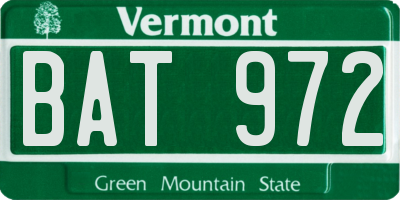 VT license plate BAT972