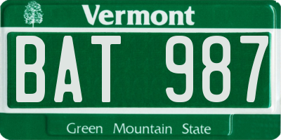VT license plate BAT987