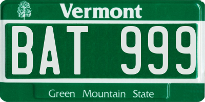 VT license plate BAT999