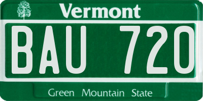 VT license plate BAU720
