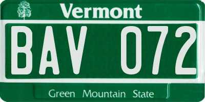 VT license plate BAV072