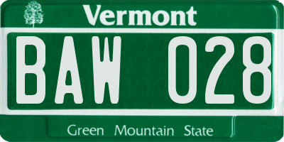 VT license plate BAW028