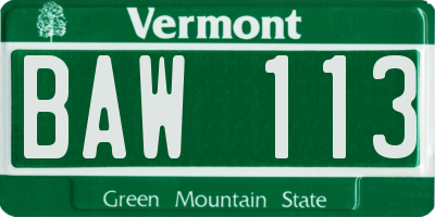 VT license plate BAW113