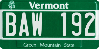 VT license plate BAW192