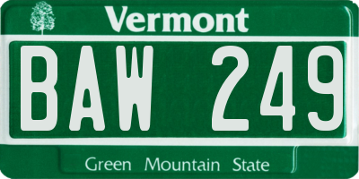 VT license plate BAW249