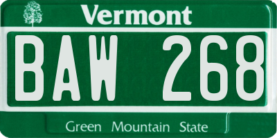 VT license plate BAW268