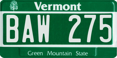 VT license plate BAW275