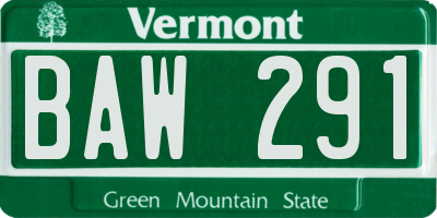 VT license plate BAW291