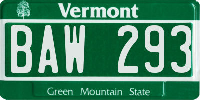 VT license plate BAW293