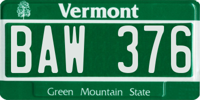 VT license plate BAW376