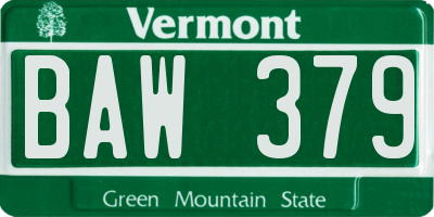VT license plate BAW379
