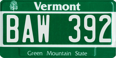 VT license plate BAW392