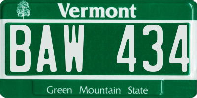 VT license plate BAW434