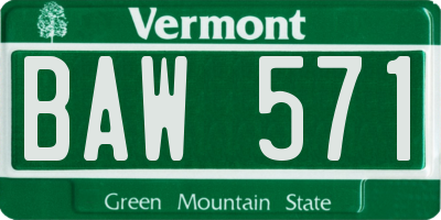 VT license plate BAW571