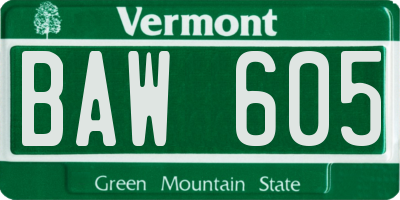 VT license plate BAW605