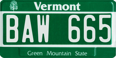 VT license plate BAW665