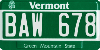 VT license plate BAW678
