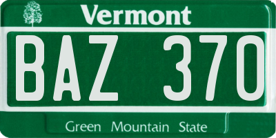 VT license plate BAZ370