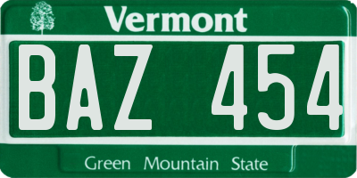 VT license plate BAZ454