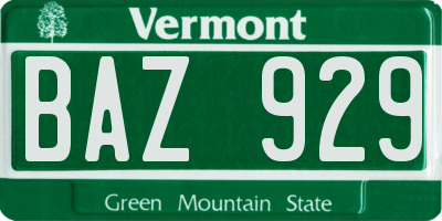 VT license plate BAZ929