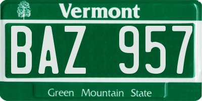 VT license plate BAZ957