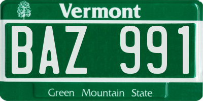 VT license plate BAZ991
