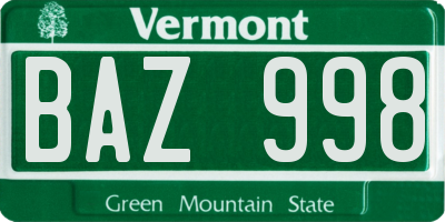 VT license plate BAZ998
