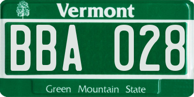 VT license plate BBA028