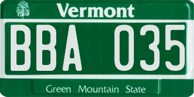 VT license plate BBA035